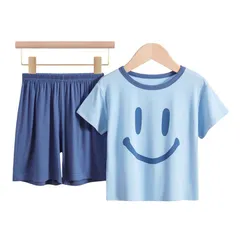 パジャマ キッズ モーダル スマイル ルームウェア 半袖＆ショートパンツ ラウンドネック 寝巻 上下セット 女の子 男の子 薄手 綿 春 夏 韓国風 セットアップ 子供 かわいい おしゃれ 子供服 dibale01