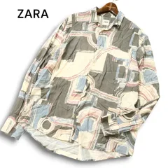 ZARA ザラ マン 現行タグ★ 通年 レーヨン100% 幾何学模様 アート風プリント 総柄 長袖 シャツ Sz.M メンズ