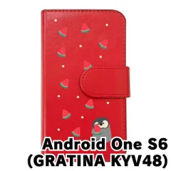 【新品未使用】GRATINA KYV48 グラティーナ Android One S6 スマホケース 手帳型 (色：レッド×柄：ペンギンとスイカ)moimoikka ペンギン 動物 flip2-androidones6-rd-20139