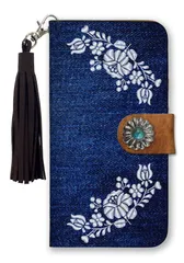 iPhone12 Pro Max ケース 手帳型 アイフォン12 プロマックス スマホケース フリンジ ストラップ付 コンチョ  可愛い  花柄 フラワー 刺繍 プリント タッセル デニム柄 ピンク イエロー カラー10