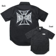 ムーンアイズ ワークシャツ 黒 MOONEYES 正規品 MOON Equipped Iron Cross 半袖シャツ