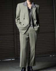1990s 2 pieces set up double breasted × 2tuck slacks pistachio ピーチスエード調 2ピース セットアップ スーツ ダブルブレステッド × 2タック スラックス  ミルキーグリーン
