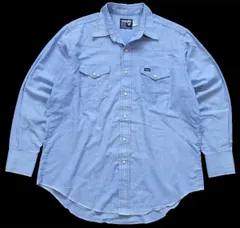 80s USA製 Wranglerラングラー 70130MW シャンブレー ウエスタンシャツ 17.5×35★オールド ビンテージ カントリー ロング ビッグサイズ