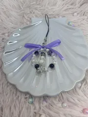 〖A011〗キーホルダー　ビーズストラップ　雪だるま　パープル