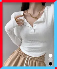 新品 長袖Tシャツ レディース ボタン 無地 春秋トップス クルーネック秋服 韓国ファッション