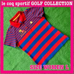 le coq GOLF ルコックゴルフ 半袖 ロゴ刺繍 ボーダー柄 コットン混 ストレッチ ポロシャツ L