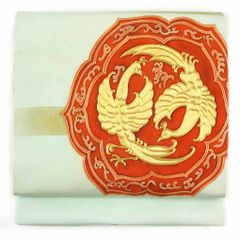 名古屋帯 幅31cm 長さ358cm レディース 鳳凰 秋冬春用 正絹（シルク）ブルー 難有り リメイク リユース リサイクル【呉服のきくや】