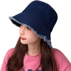 G-tiamo ジーティアモ バケハ バケット ハット 帽子 レディース デニム フリーサイズ シンプル 紫外線 小顔効果 uvカット かわいい おしゃれ 調整 折り畳み 紫外線カット コンパクト つば広(ブルー,  Free Size)