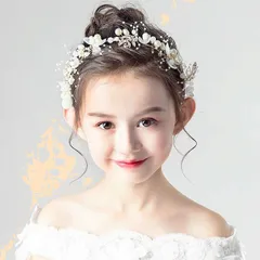 【在庫処分】花嫁 花冠 子供 クラウン ヘアアクセサリー フラワー ヘアバンド ヘッドドレス パーティー 女の子 パール ウェディング カチューシャ 発表会 結婚式 入学式 卒業式 髪飾り 白色