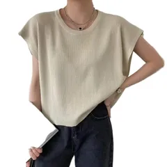 【特価セール】着回し力 フレンチスリーブ ショート丈 無地 ゆったり リプニット 薄手 とろみ 通勤 セーター カットソー 半袖 オシャレ ノースリーブ レディース ベスト 夏服 サマーニット house] [Vincent