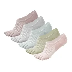 新品 スポーツ用 くるぶし 蒸れない 綿 脱げない スニーカーソックス 五本指 女性 ショート丈 靴下 くつした 夏用 おしゃれ 夏 レディース 五本指靴下 5本指ソックス カラフル ５足セット [DAMILY] 22-25cm