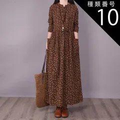 種類10：グレー/L ワンピース ワンピドレス 膝下 ロング ロング丈 袖あり 長袖 ラウンドネック 襟なし スタンドカラー Aライン ポケット かわいい 大人可愛い シンプル カジュアル おしゃれ レトロ アジアン エスニック エキゾチック 大人女子 ラフ 