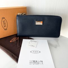 トッズ  TODS TOD’S 財布 長財布 ラウンド レザー 牛革 ネイビー ブルー シルバー金具 箱あり