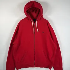 古着 ポロ・ラルフローレン POLO RALPH LAUREN パーカー フルジップ ワンポイントロゴ刺繍 フーディー 大きいサイズ XXL  レッド メンズ