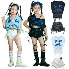 ダンス 衣装 キッズ 韓国 夏 ジャズダンス チアガール 2点セット おしゃれ 発表会応援団 へそ出し ヒップホップ ガールズ 。 シャツ 舞台服 短パンツ 上下  vii2f290840