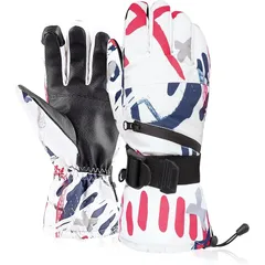 [Atercel]スキーグローブ スノーボードグローブ 手袋防寒 スキー手袋 防寒グローブ 防水 防寒 保温 通気 厚手 滑り止め 撥水加工 5本指タッチパネル対応 冬 登山 雪遊び 除雪 男女兼用（レッドホワイト M）