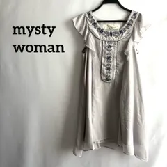 mysty woman紫グレー袖フリルワンピース刺繍上品かわいい高級感M