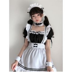 ☆ ブラック×ホワイト ☆ Sサイズ ☆ メイド服 kcos01 メイド服 可愛い コスプレ 衣装 女性 ワンピース ドレス コス コスチューム メイド 半袖 ミニスカート フリル 膝丈 エプロン チョーカー リストバンド ガーリー ロリータ パーティー