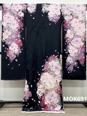振袖 仮絵羽 銀通し 刺繍 大輪 正絹 未仕立て品 八掛付き MOK801