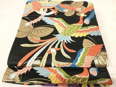 平和屋着物◎六通柄袋帯　唐織　鳳凰文　黒地　金銀糸　正絹　逸品　AAAR8391yx