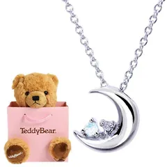 [シアーズ] クレセントムーン ネックレス レディース 天然ダイヤ×6月 誕生石 ブルームーンストーン シルバー ブラウン ピンク ホワイト テディベア e-1625-tdt-01