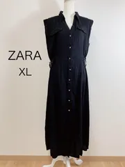 ZARA  リネン地ミディ丈シャツワンピース ノースリーブ シャツワンピース リネンワンピース きれいめカジュアル Aライン ロングワンピース 羽織り 前開き ブラック XL