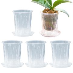 SALUDABLE 植木鉢 透明 底皿付き スリット鉢 観葉植物 プラスチック プラ鉢 5個セット (12cm)