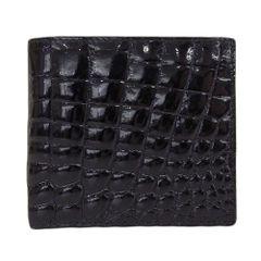 【本物保証】 超美品 二つ折り財布 クロコダイル シャイニーブラック 無双 ノーブランド No brand