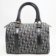 K06-k135 Christian Dior クリスチャンディオール トロッター キャンバス/レザー ミニボストン ハンドバッグ ネイビー/グレー