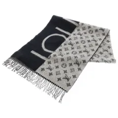 LOUIS VUITTON (ルイヴィトン) LV Logo Cashmere Scarf M70924 エシャルプ LVスプリット カシミヤ マフラー ストール ブラック/グレー