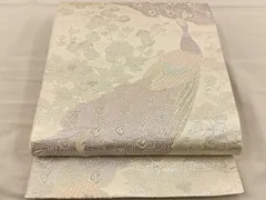 平和屋着物◎六通柄袋帯　唐織　孔雀花文　銀糸　正絹　逸品　BAAT5610xa