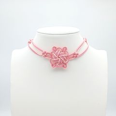 【受注制作】八重菊結びのチョーカー（ピンク） 和風 中華風 チャイナ 中国結び 飾り結び 組紐
