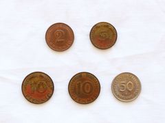 [KO]ドイツ硬貨5枚セット　2.5.10.50ペニヒ　1950.1966.1968.1971.1980年　pfennig　コイン　古銭　ヨーロッパ