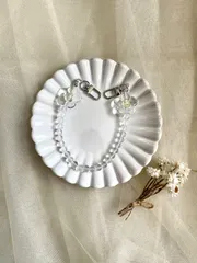 クリア　フラワー　ビーズ　ハンドストラップ　スマホ　ハンドメイド　韓国　イエロー