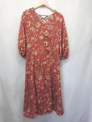 ◇ Θ MURUA ムルーア 花柄 長袖 ロング丈 シャツ ワンピース サイズF レッド系 レディース E  【1508060006561】