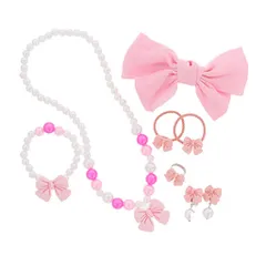 ピンク／箱入りパールビーズ＆リボンアクセサリー／７点セット／サン宝石