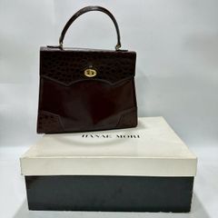 ★M18 HANAE MORI ハナエモリ ハンドバッグ レザー クロコ型押し 保存箱付き 留め具金具 内側チャック収納あり ブラウン レディース バッグ 鞄
