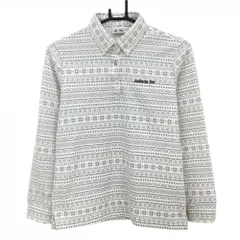 ★特価★【超美品】アディダス 長袖ポロシャツ 白×グレー 総柄 ロゴ刺しゅう レディース M/M ゴルフウェア adidas
