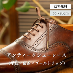 靴紐 革靴（平紐×薄茶×ゴールドチップ）靴ひも 幅3mm 55cm 60cm 65cm 70cm 75cm 80cm 靴 紐 ひも ビジネスシューズ 紳士靴 シュー レース ロー 蝋 引き 平紐 シューズ シューレースロービキ 日本製 平ひも ひらひも くつ