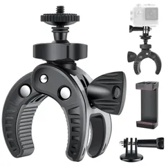【特価セール】UTEBIT バイク カメラマウント 開脚幅最大45mm 自転車 カメラマウント 耐荷重0.7kg アクションカメラ マウント スマホクリップ付き 1/4ネジ シュー付 360度回転 角度調整 webカメラ マウント カメラホルダー Gopro用