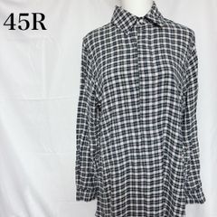 美品✨45R 二重織 ガーゼ プルオーバー チェック ブラウス インディゴ