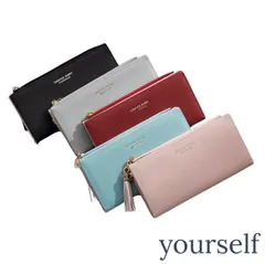 レディース　小物　長財布　折りたたみ　タッセル装飾　PUレザー　5色展開　送料無料