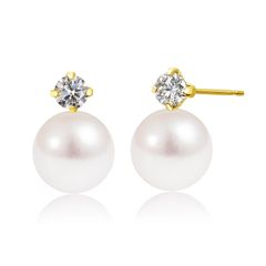 [シアーズ] ピアス  K18  アコヤ真珠 5.0～5.5mm 天然ダイヤモンド 0.08ct スタッド se56-0009-n-yg