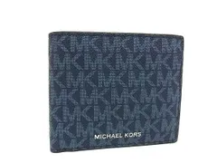 ■新品同様■ MICHAEL KORS マイケルコース MK柄 PVC 二つ折り 財布 ウォレット メンズ ネイビー系 BM2320のサムネイル
