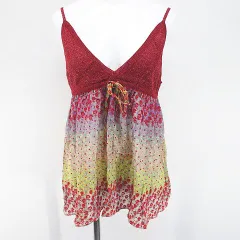 ツモリチサト TSUMORI CHISATO 花柄 フラワー 水玉 ドット ノースリーブ キャミソール カットソー ニット 絹 シルク 2 赤系 レッド フロッキープリント シースルー 透け感 毛 ウールのサムネイル