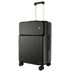TSAロック搭載 耐衝撃 キャリーバッグ 可愛い 静音 頑丈 360度回転 人気 大容量 旅行 超軽量 ピュアPC材質 ビジネス ジッパー 出張 フロントオープン 機内持ち込み (Sサイズ/1-3泊/42L/機内持込 スーツケース キャリーケース ブラック)