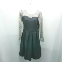 ◇ MAJESTIC LEGON クルーネック ガーリー シック 長袖 ひざ丈 ワンピース 表記なし ネイビー グレー レディース E  【1307260037197】