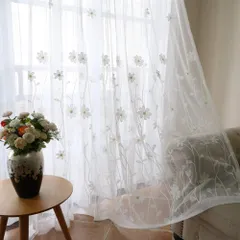 新品 おしゃれ 白いレースカーテン 花柄 刺繍 薄手 自然の風を通し 良好な光透過性 間仕切り 北欧 窓カーテンチュール 人気 窓ガーゼパネル 小窓 寝室 リビングルーム 子供部屋 取り外し簡単 1組2枚入り 幅100cm×丈178cmのサムネイル