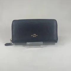 【美品】COACH コーチ クロスグレイン  レザー  長財布  ネイビー × シルバー金具 💙