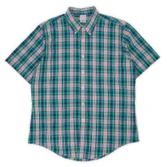 美品 ブルックスブラザーズ Brooks Brothers 00s 2000年代 半袖 ボタンダウンシャツ BD 定番 THE ORIGINAL POLO SHIRT USA ヴィンテージ 古着 グリーン系 チェック柄 L【中古】